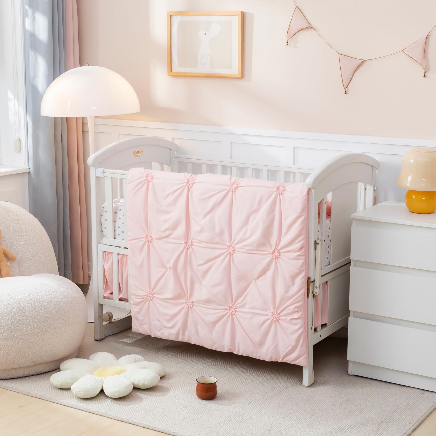 PINNKKU crib skirt with 14-inch drop for concealed under-crib storage