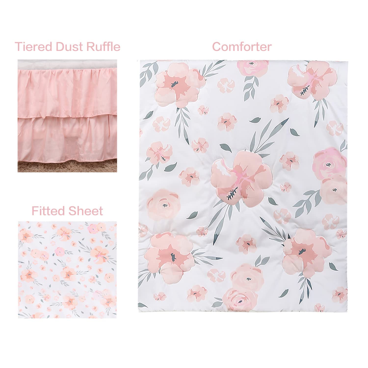 PINNKKU floral crib sheet pattern highlighting soft, breathable microfiber for gentle sleep