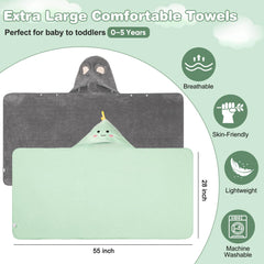 PINNORY hooded towel with dinosaur hood emphasizes playful design and quick head warmth.