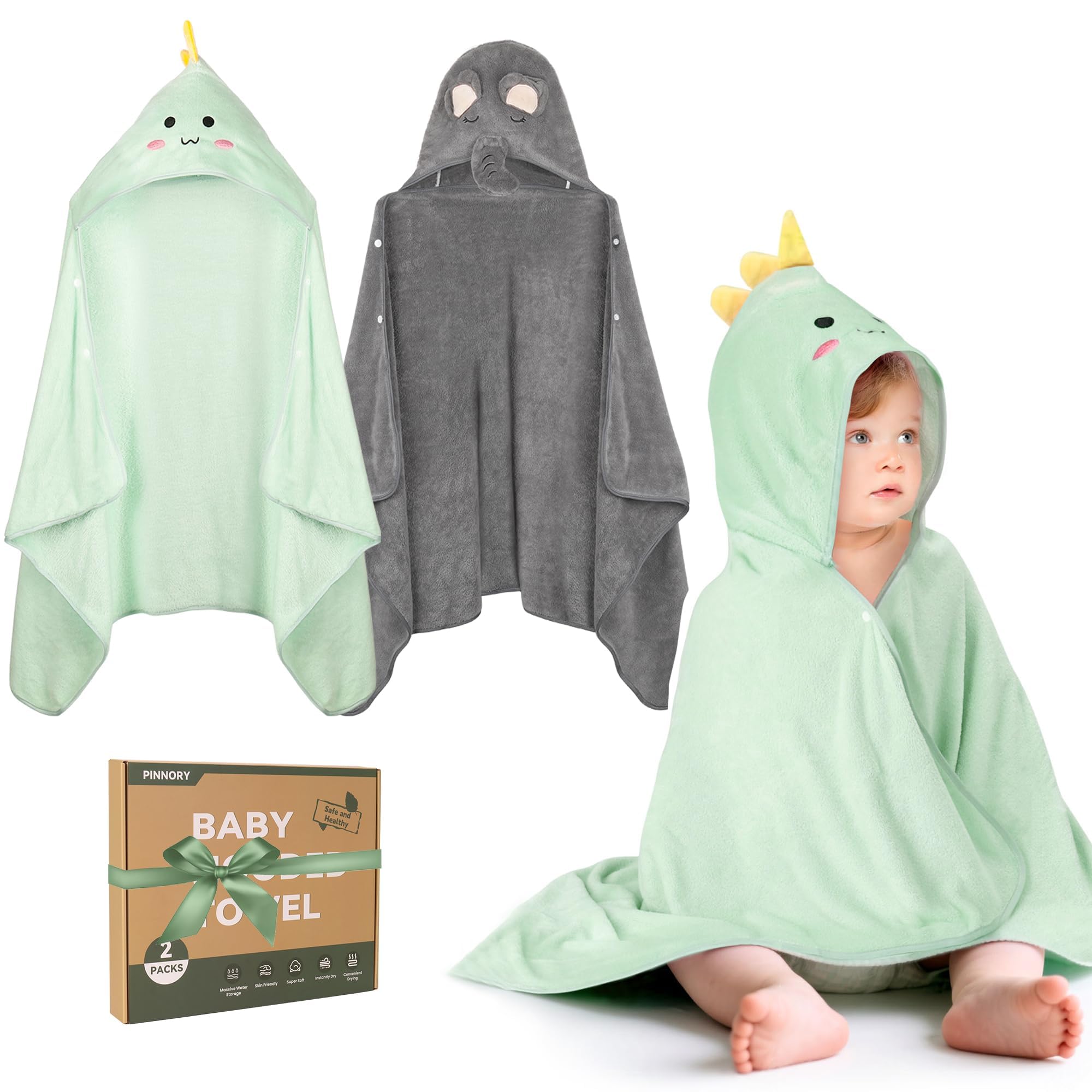 PINNORY hooded towel with elephant hood shows plush coral fleece for warm, gentle drying.
