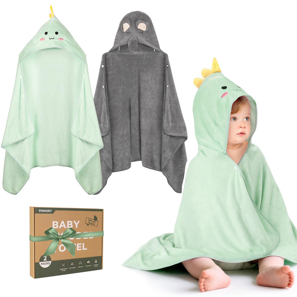 PINNORY hooded towel with elephant hood shows plush coral fleece for warm, gentle drying.