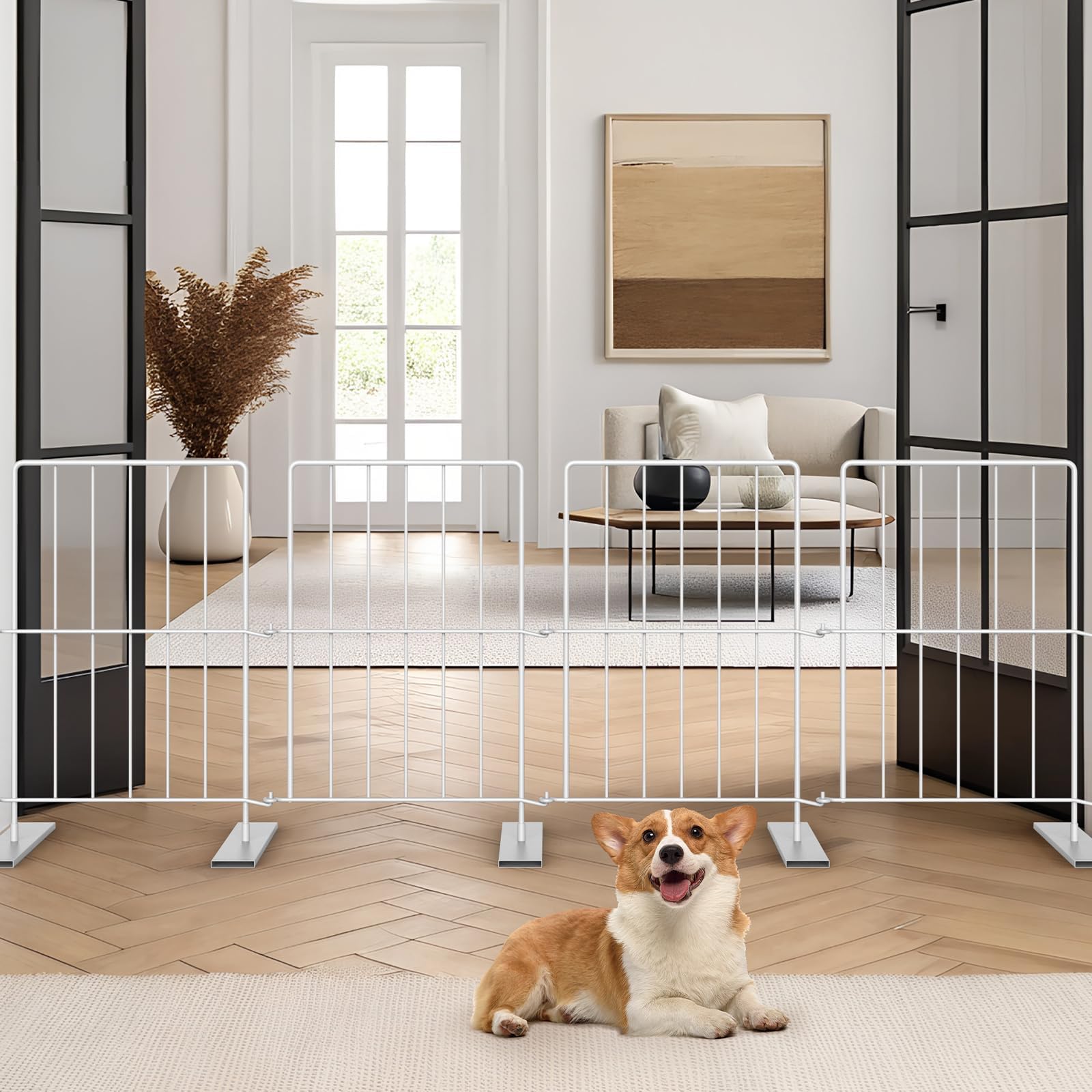 PINPON 17-inch metal freestanding dog gate front view for doorway barrier