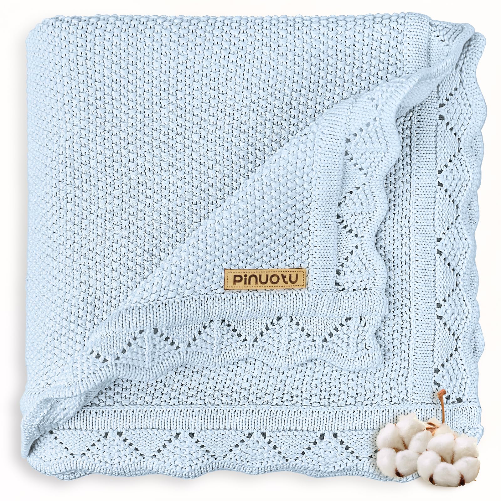 Pinuotu knitted baby blanket blue ultra-soft texture for gentle newborn comfort.