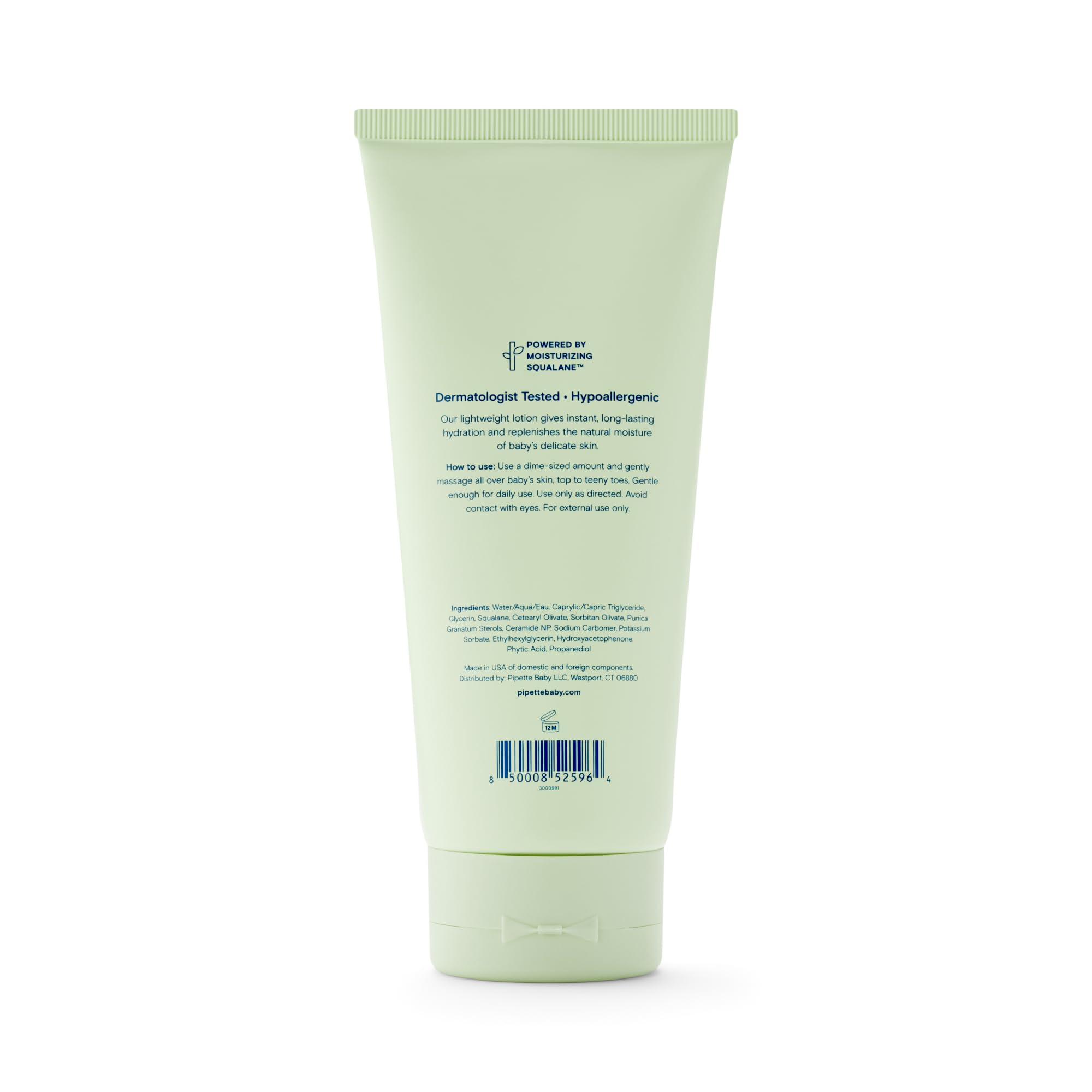 Pipette Baby Lotion used on a parent's arm suggests family-friendly, versatile hydration.