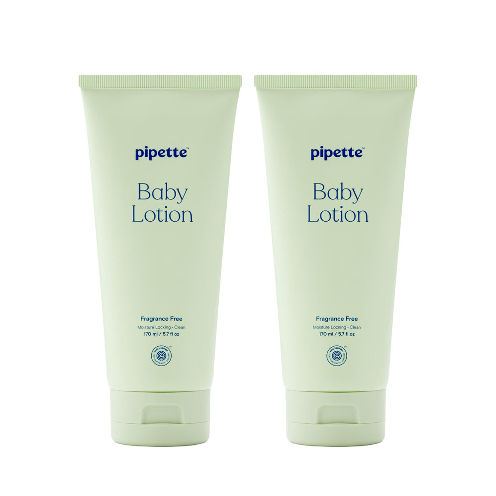 Pipette baby lotion fragrance-free bottle showing gentle hydration for sensitive skin.