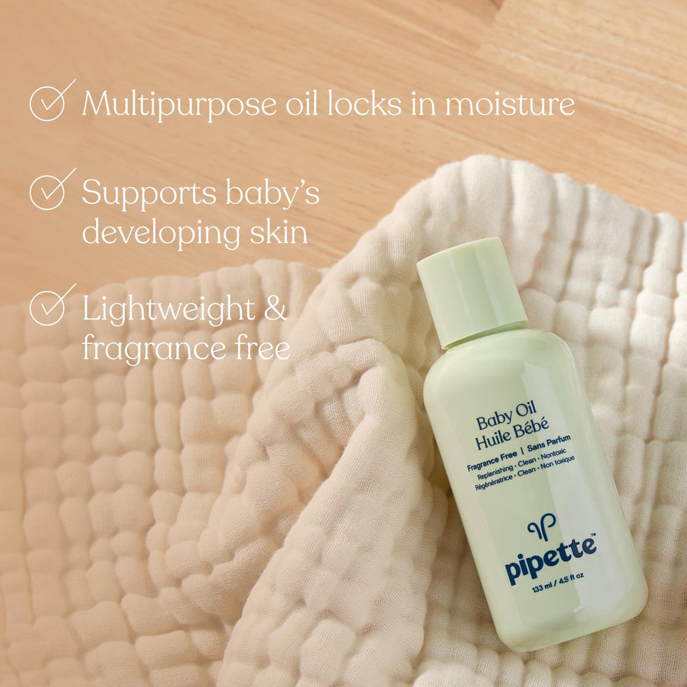 Squalane from Pipette Baby Oil bottle highlights renewable sugarcane origin.