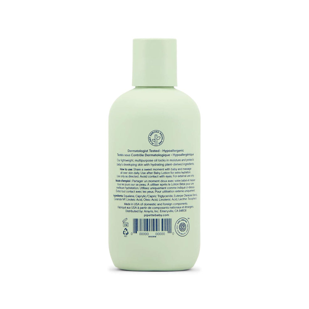 Dermatologist-tested Pipette Baby Oil with Vitamin E and antioxidants.