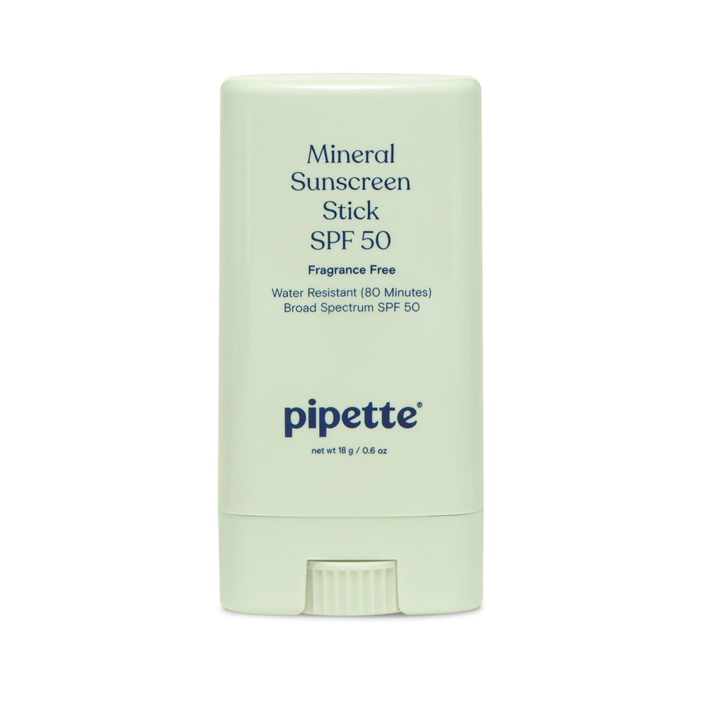 Pipette baby sunscreen stick front view showing mineral SPF 50 protection for delicate skin.