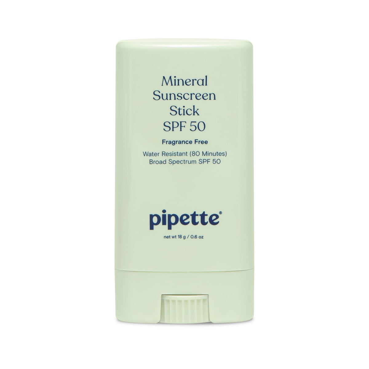 Pipette baby sunscreen stick front view showing mineral SPF 50 protection for delicate skin.