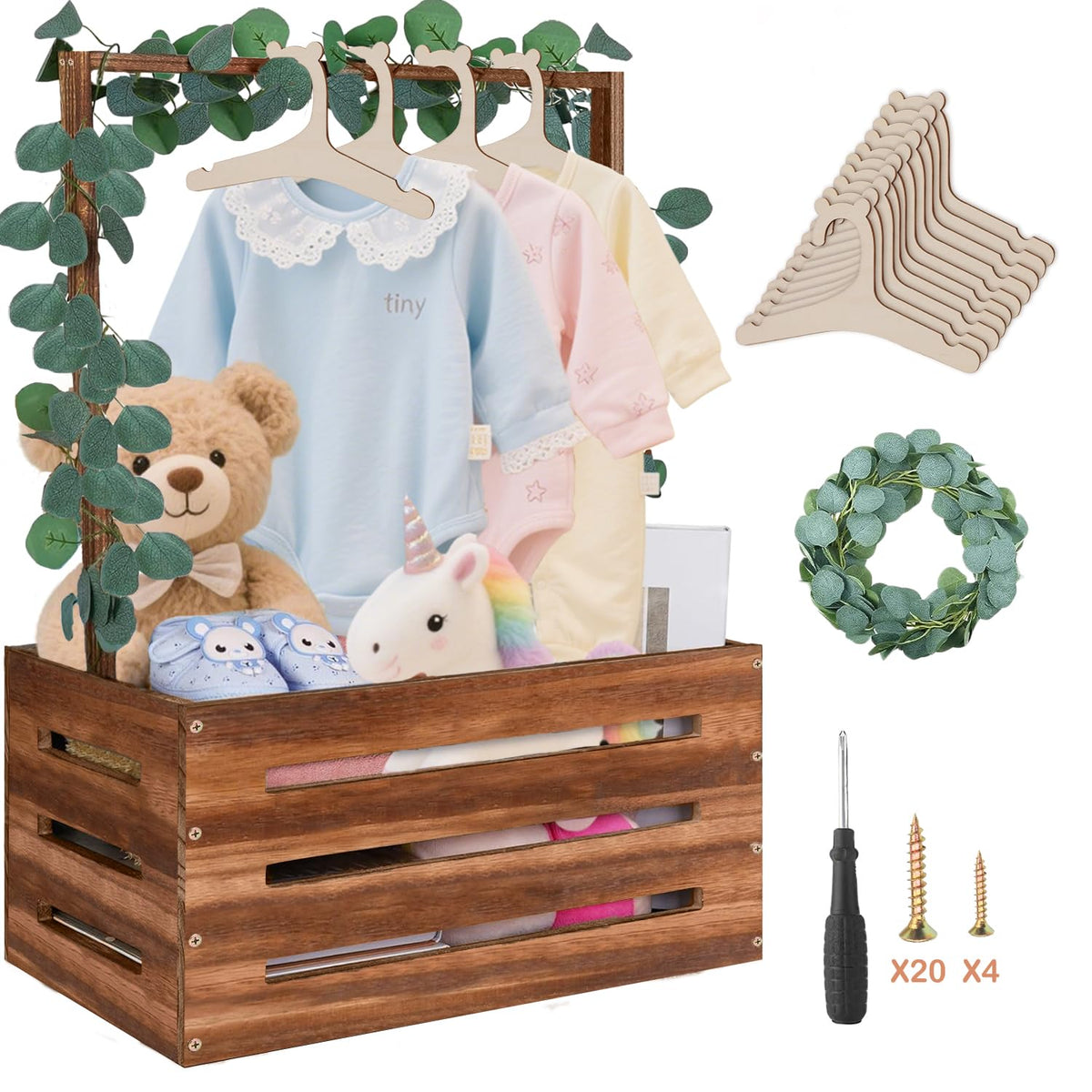 PIPIONE wooden baby shower crate—sturdy nursery display option
