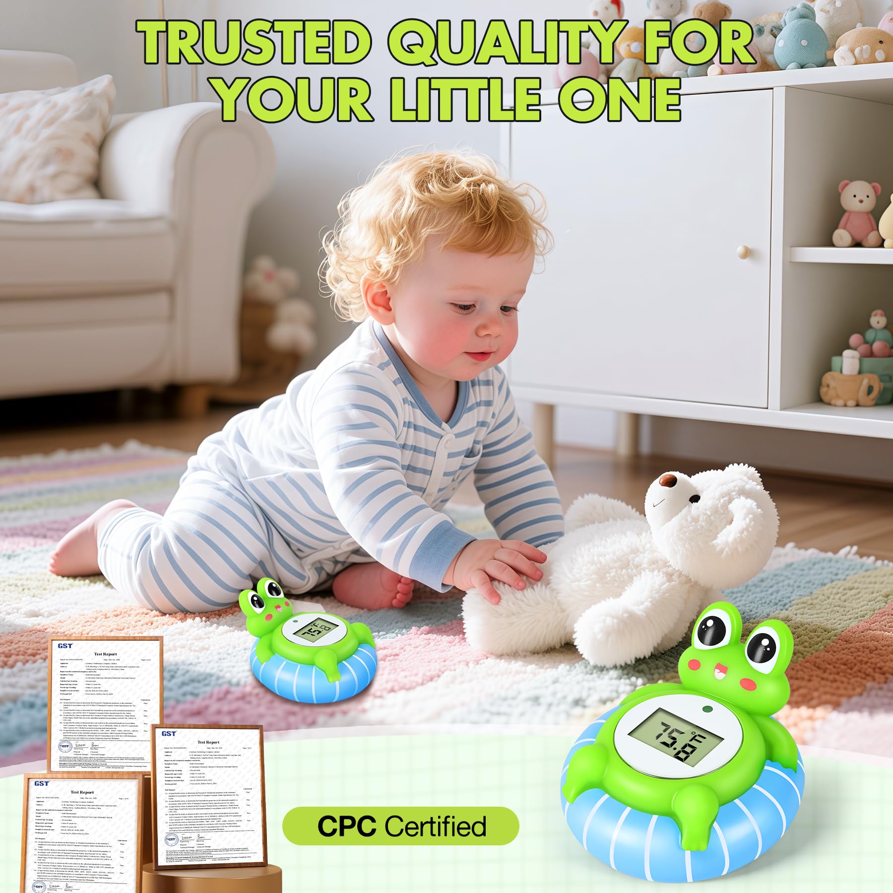 Pircaath room thermometer function supports comfortable play and sleep environments.