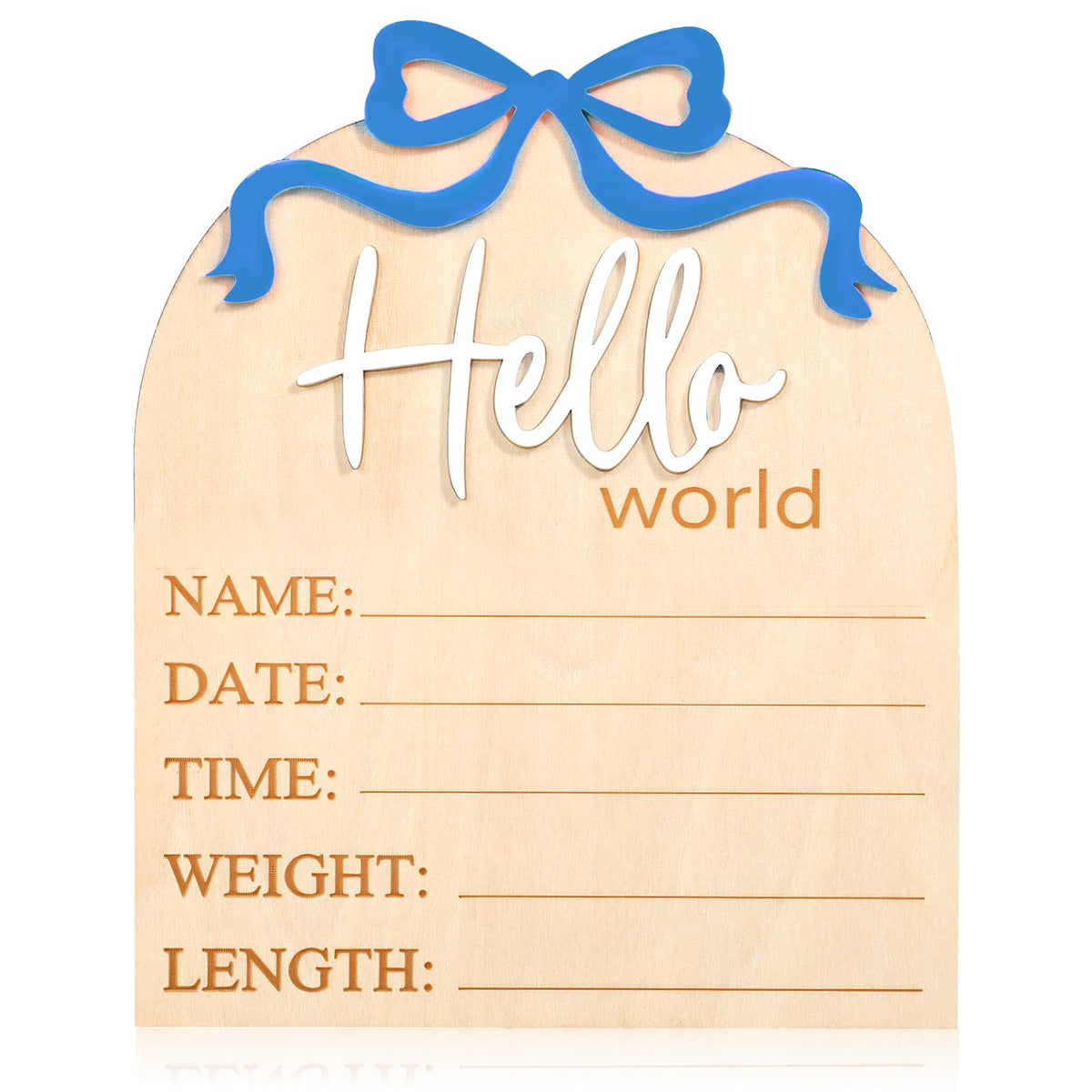 Piriuuo Hello World newborn sign blue bow close-up for photo props and nursery decor