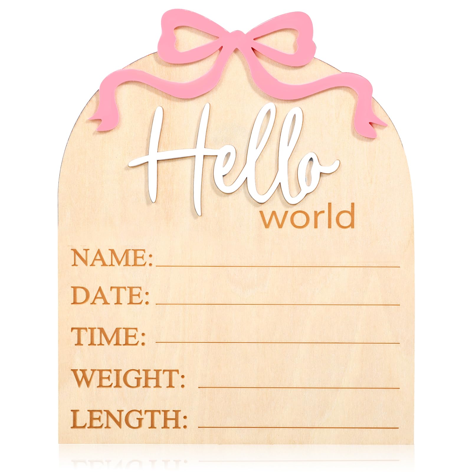 Piriuuo hello world newborn sign with pink bow for newborn photo shoots