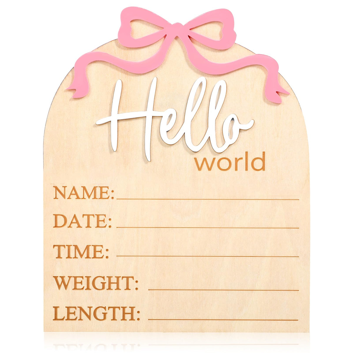 Piriuuo hello world newborn sign with pink bow for newborn photo shoots