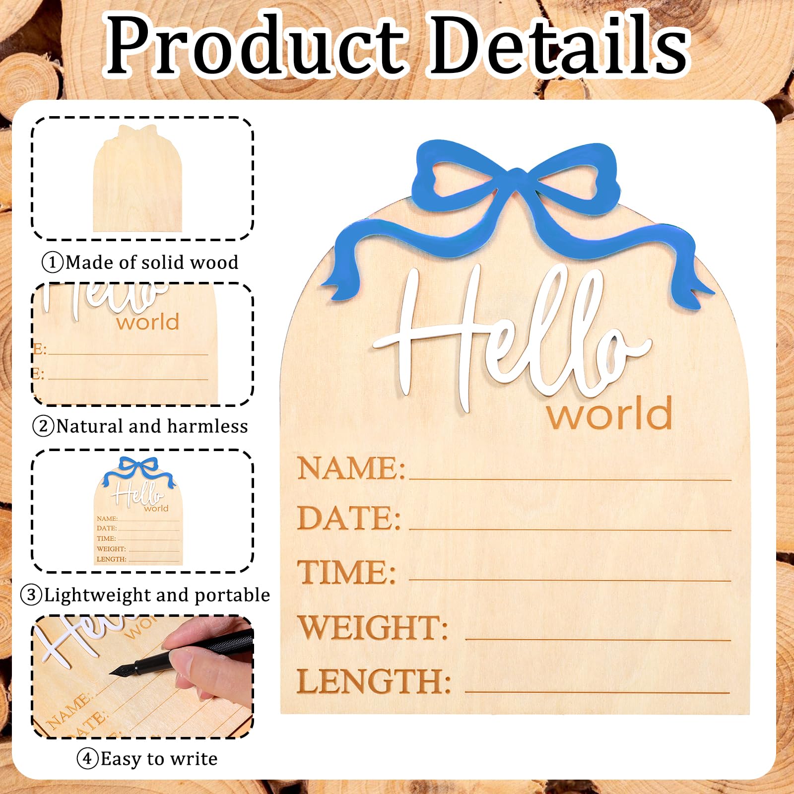 Piriuuo Hello World sign as newborn photo prop for home or hospital shoots
