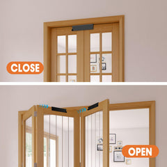 Pisman bifold lock keeps pantry and cabinets organized and pet-free.