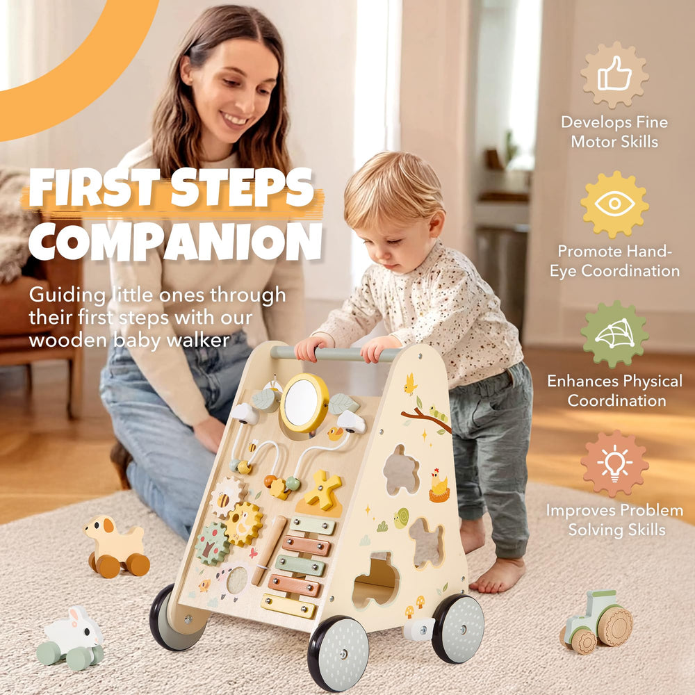 Pithfor walker features xylophone and gears for motor skills practice