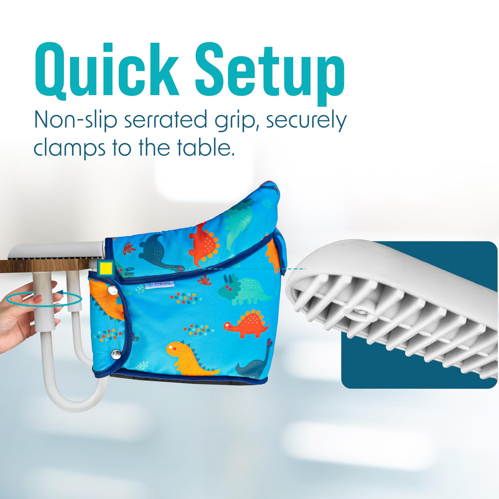 Pivvital blue travel-dining setup ready for family meal
