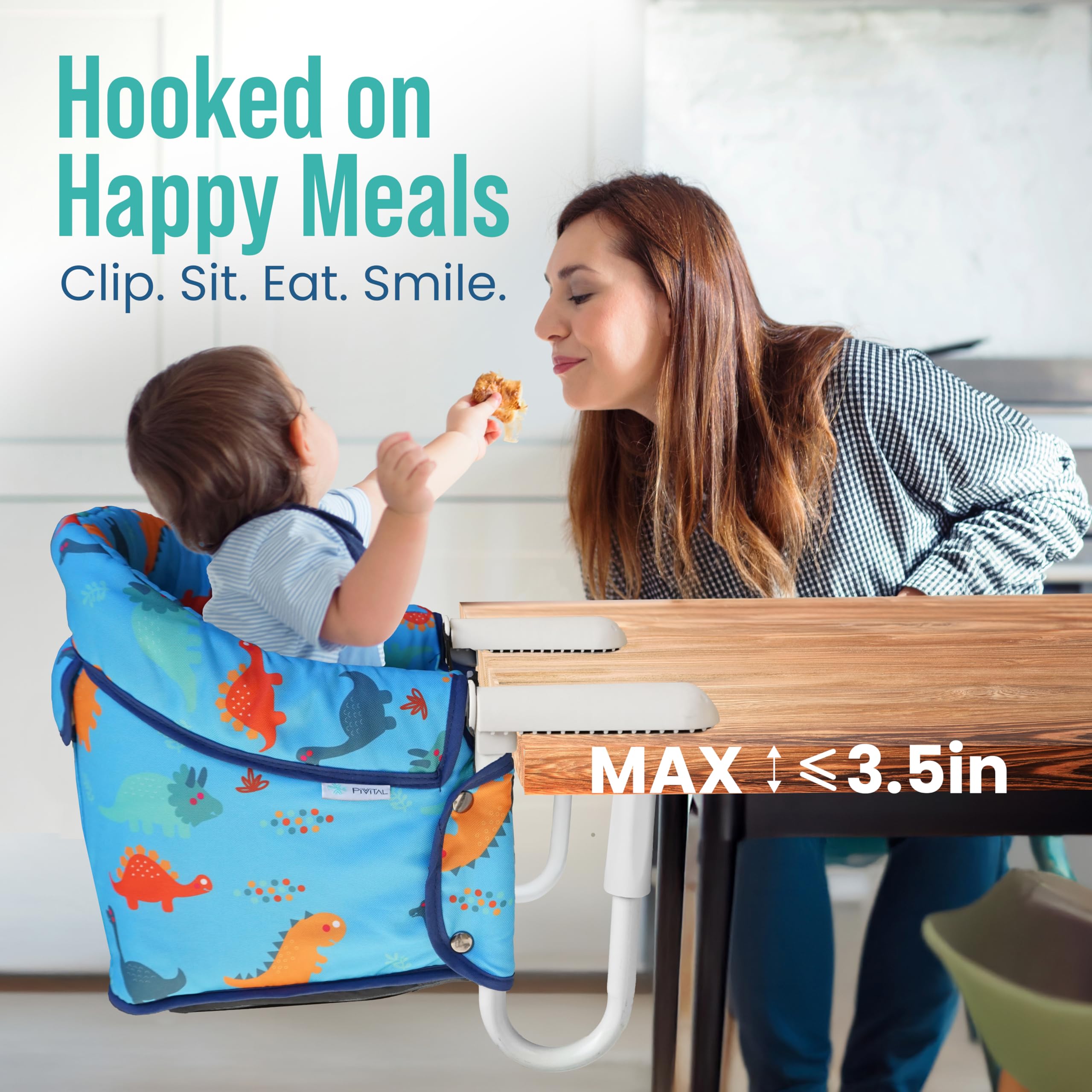Pivvital blue high chair with removable seat cover for easy cleaning