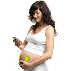 Pixie Tunes baby bump headphones on belly enable bonding-friendly sounds