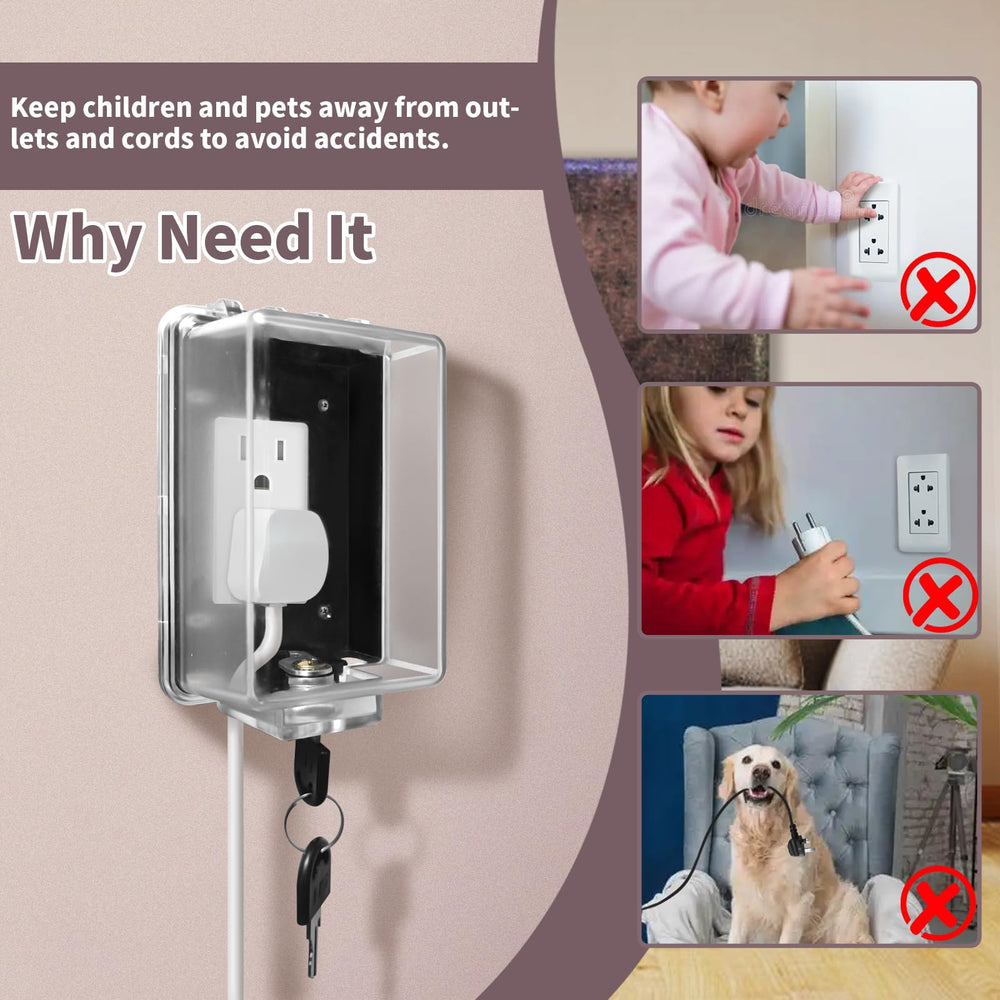 PKLIYH baby safety outlet cover box installed on wall outlet with one-handed key lock