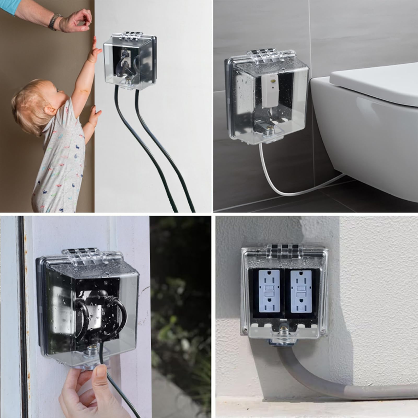 PKLIYH size-compatibility image confirms compact fit for standard duplex outlets