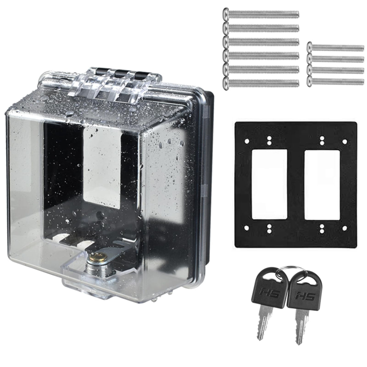 PKLIYH outdoor weatherproof outlet cover box front view shows secure, weather-ready protection