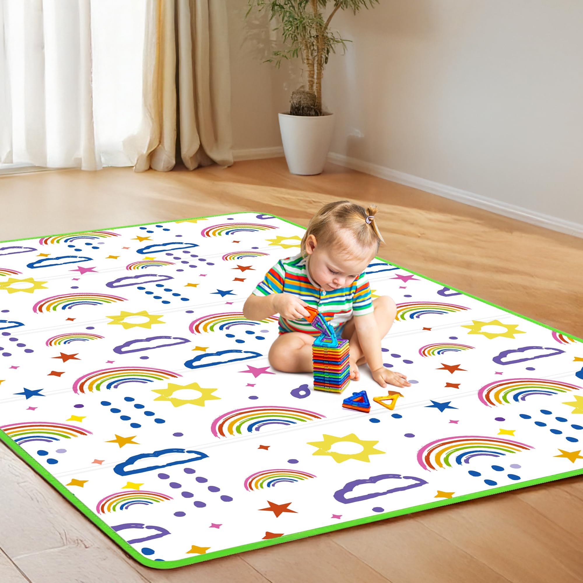 PLASKIDY baby play mat folded in storage case for travel convenience.