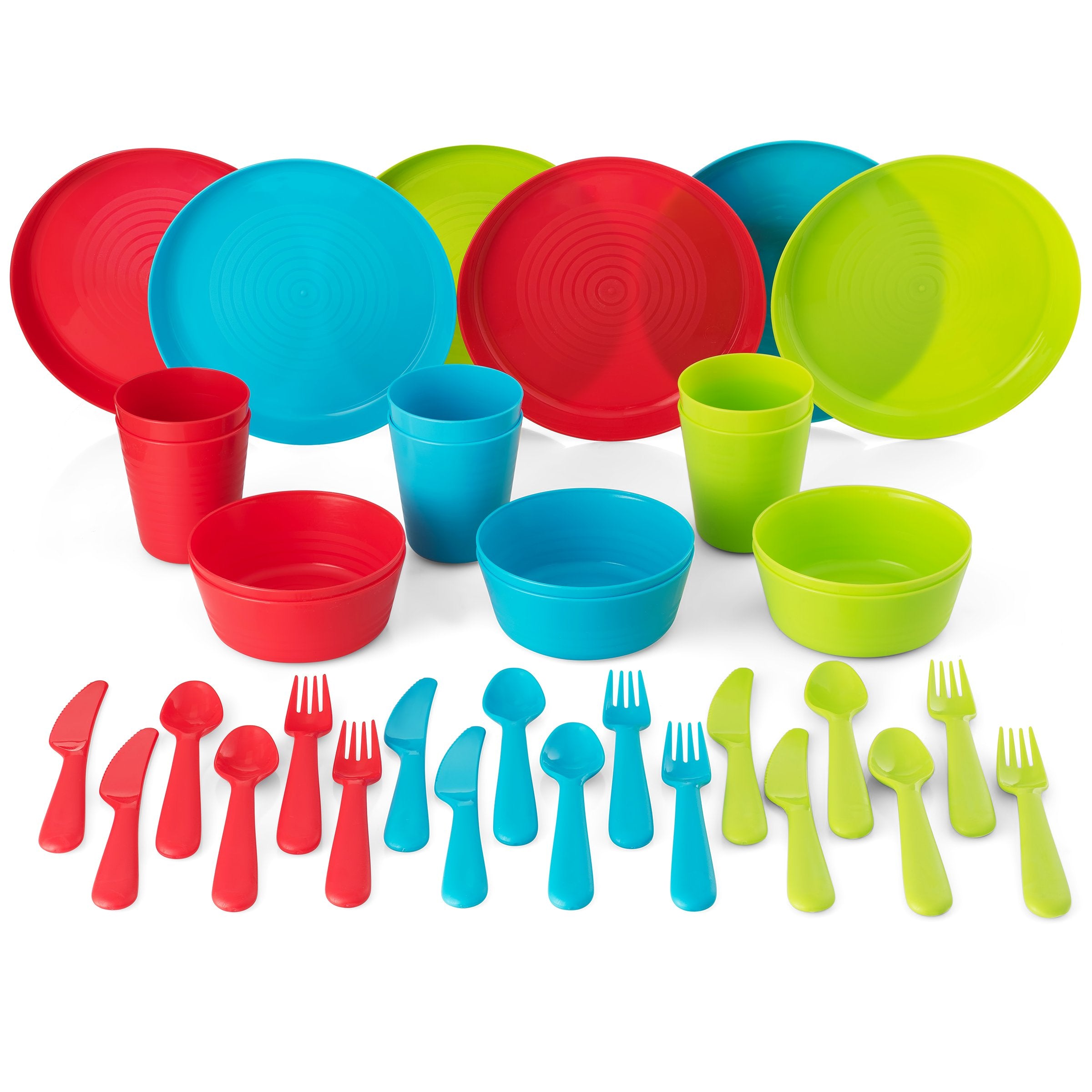 PLASKIDY 36-piece dinnerware set image showing stackable storage