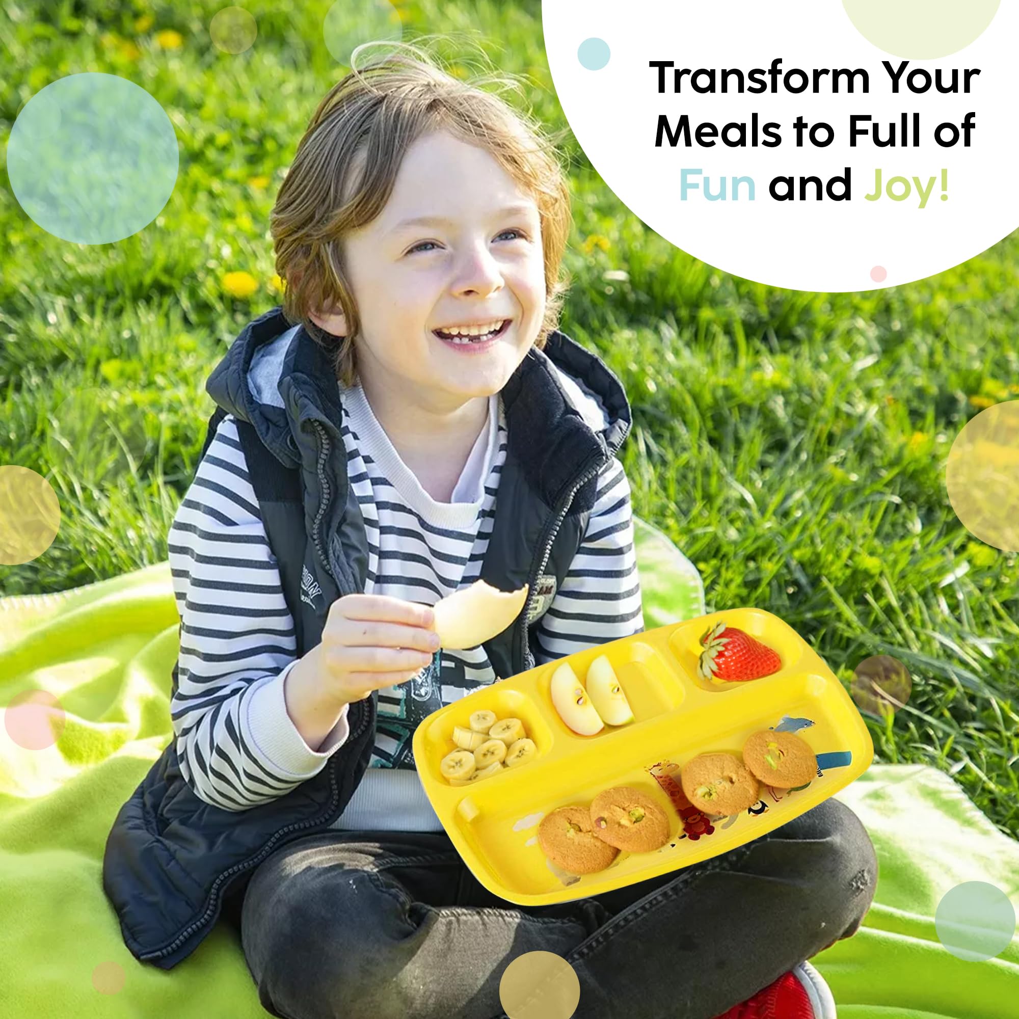 PLASKIDY four-plate divided set designed for durability and easy family use.