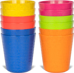 Plaskidy kids cups set12 wheat straw 8oz show durable 12-pack for daily use.