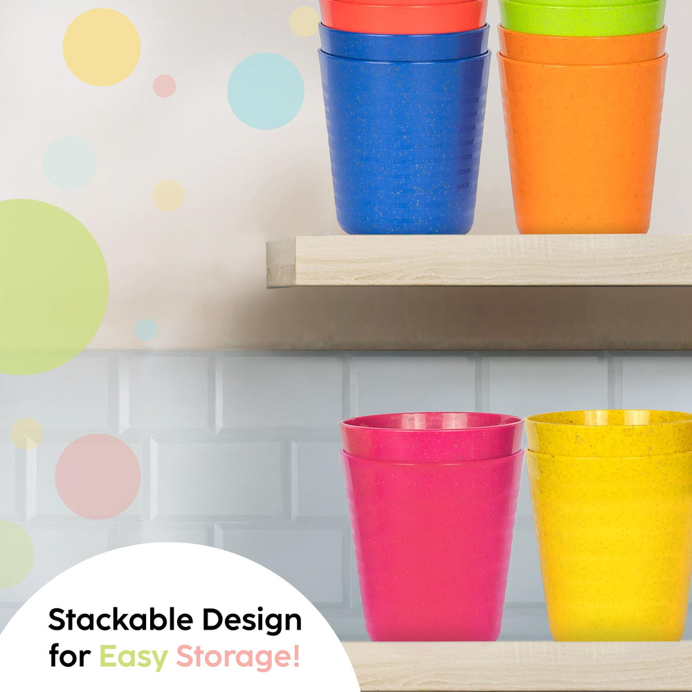 Plaskidy kids cups stackable design supports neat storage and quick cleanup.