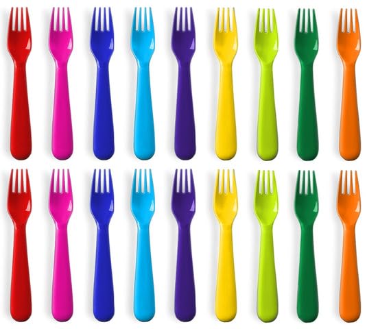 Plaskidy 18-piece kids forks in bright colors for kid-friendly mealtime.
