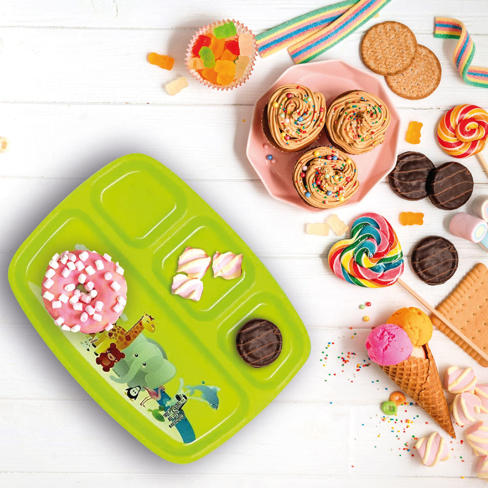 PLASKIDY toddler plates with raised edges help keep food on the plate during meals.