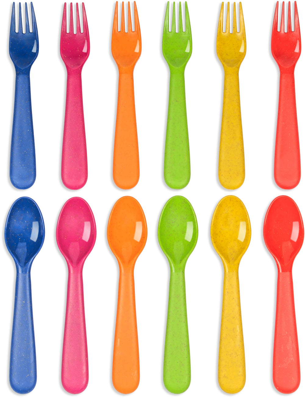 PLASKIDY wheat straw toddler utensils set 12pc in bright colors for easy feeding