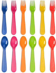 PLASKIDY wheat straw toddler utensils set 12pc in bright colors for easy feeding