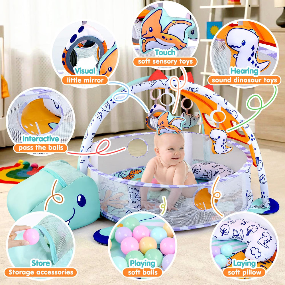 PLAY 4-in-1 Dinosaur Sensory Toys emit BIBI sounds to attract baby's attention.