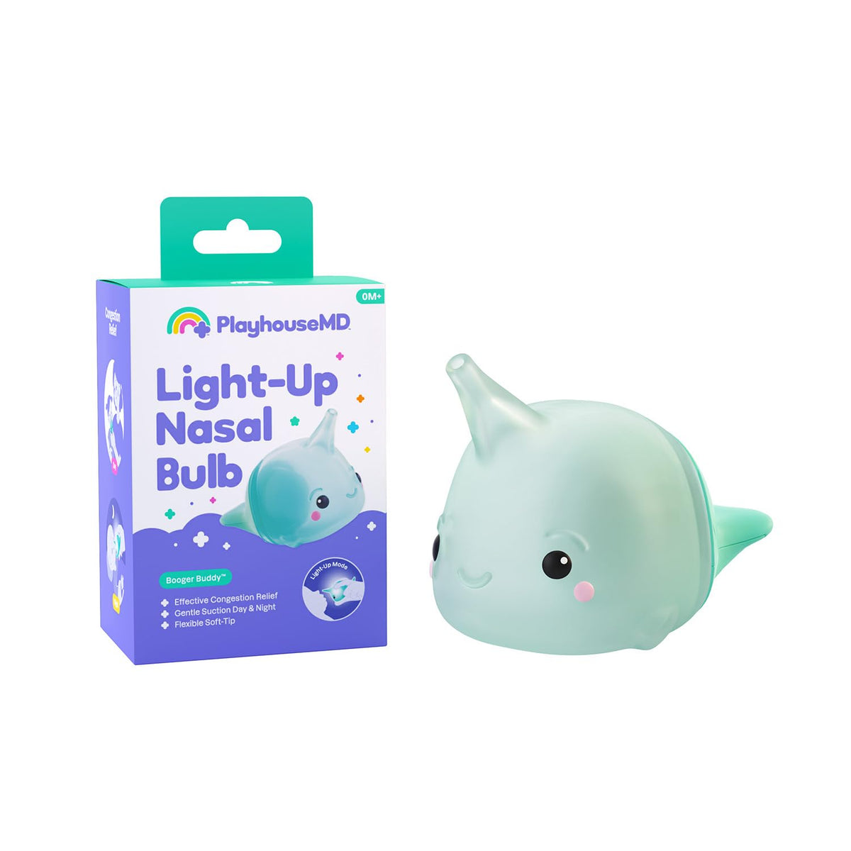 Playhouse MD Booger Buddy narwhal with LED light guides nighttime relief