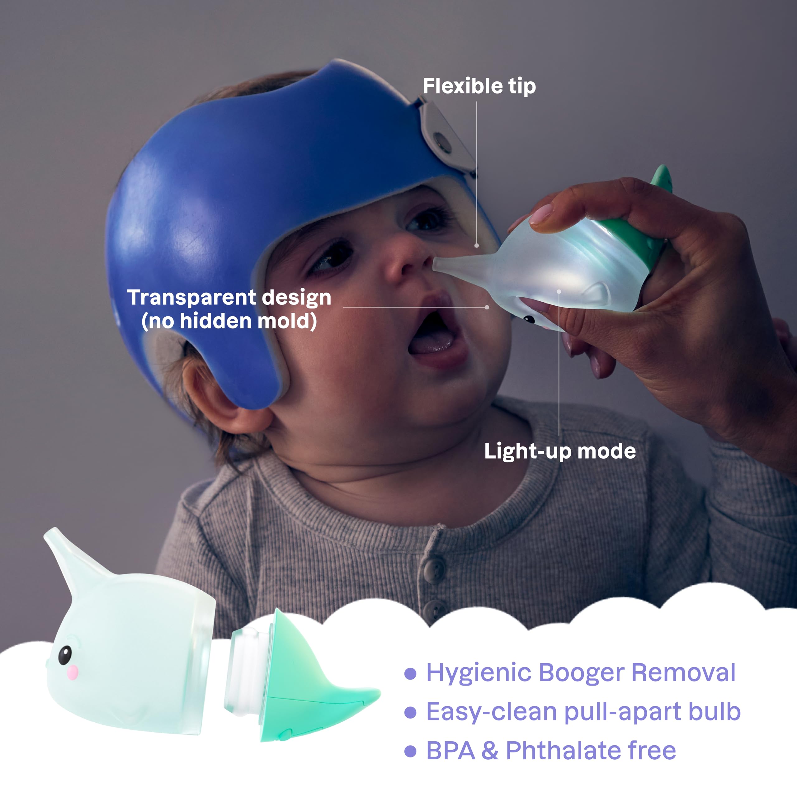 Transparent bulb shows removed mucus clearly for easy cleaning