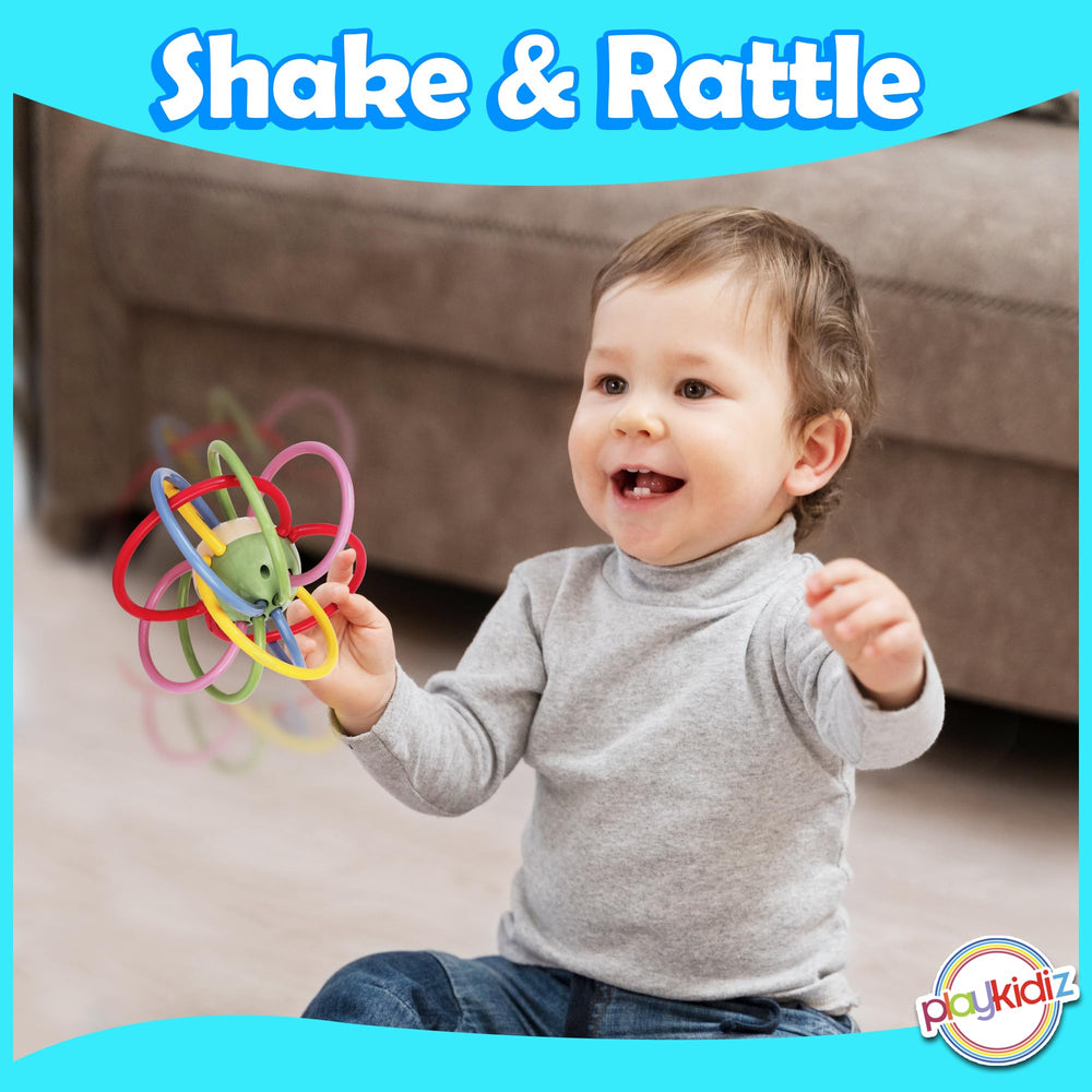 Playkidiz rattle-sensory-teether travel-friendly toy aids back-seat entertainment.