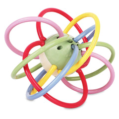 Playkidiz rattle-sensory-teether blue ball to stimulate baby's senses during play.