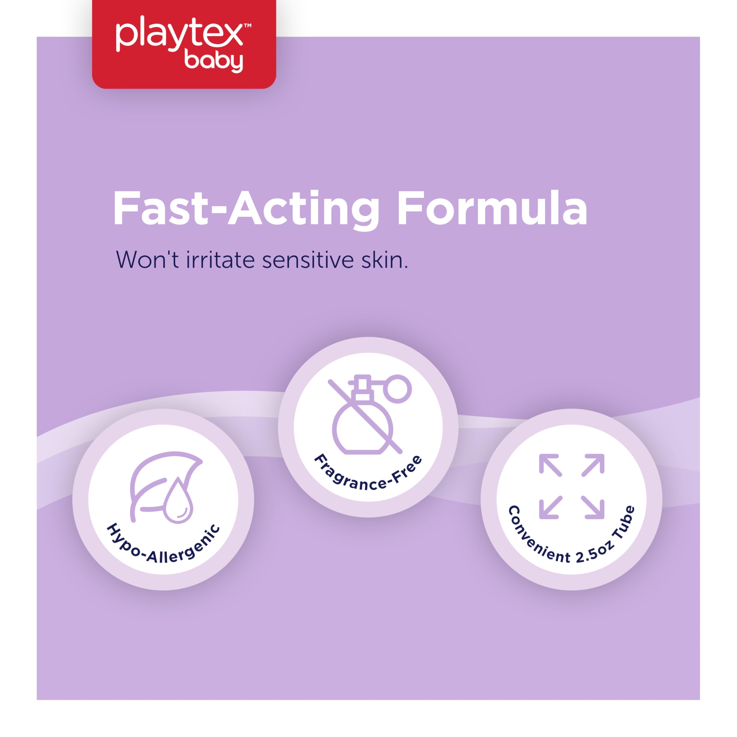 Playtex Baby diaper rash cream packaging emphasizing hypoallergenic and dye-free attributes.