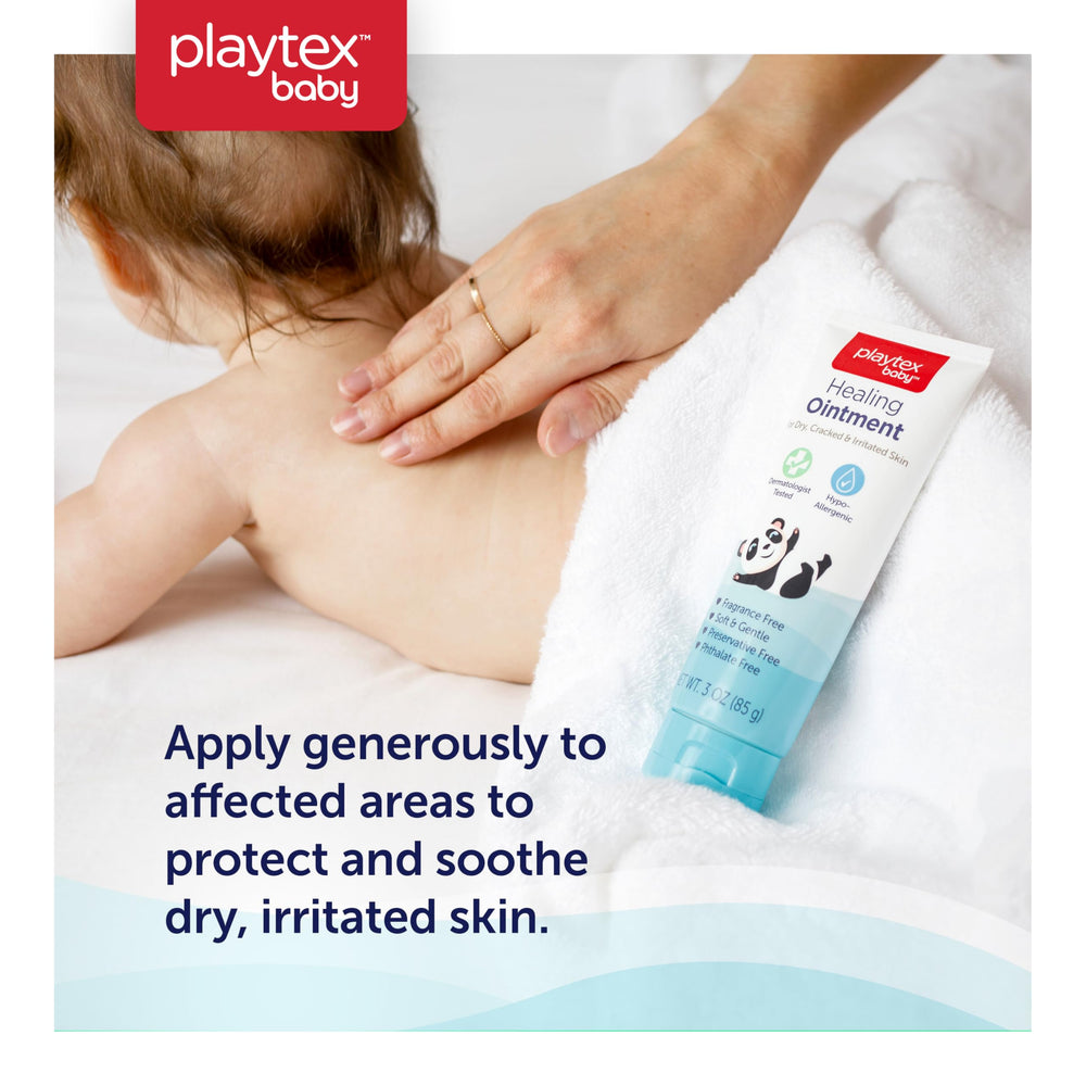 Playtex Baby Healing Ointment being applied to dry baby skin.