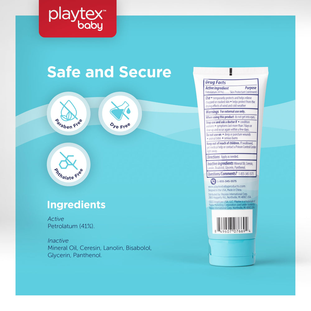 Playtex Baby Healing Ointment label highlights hypoallergenic, fragrance-free claim.
