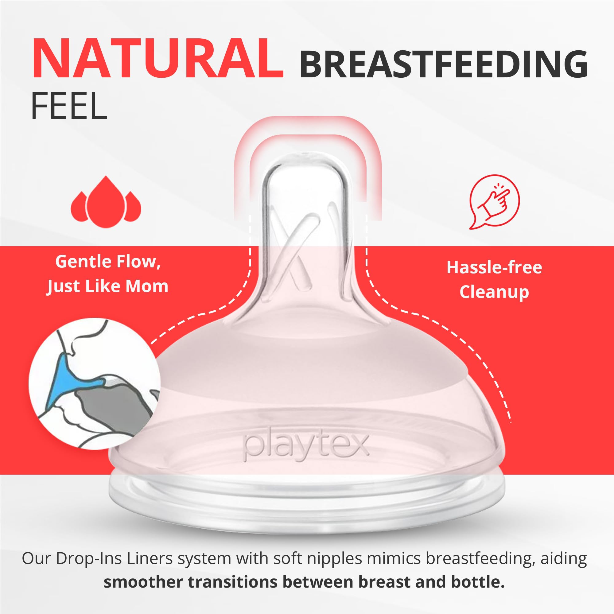 Playtex Baby Nurser bottle in use with baby shows comfortable feeding.