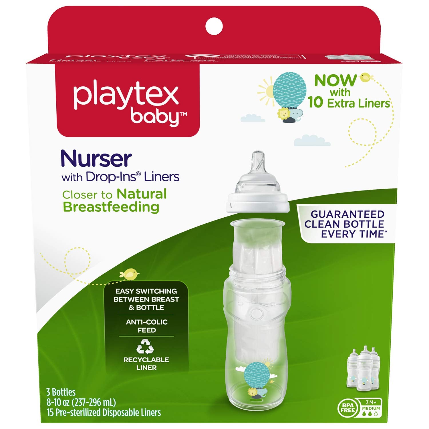 Playtex Baby Nurser Bottle nipple close-up demonstrating Naturalatch design for easy latch.