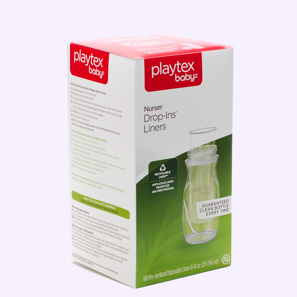 Playtex Baby Nurser snug-fit 8 oz liners prevent leaks during feeding.
