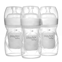 Nutralatch slow-flow nipple close-up on Playtex Baby bottle for newborn feeding ease