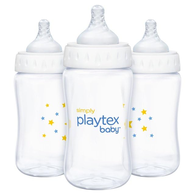 Playtex Baby Simply Complete bottle disassembly shows easy-clean three-part design.