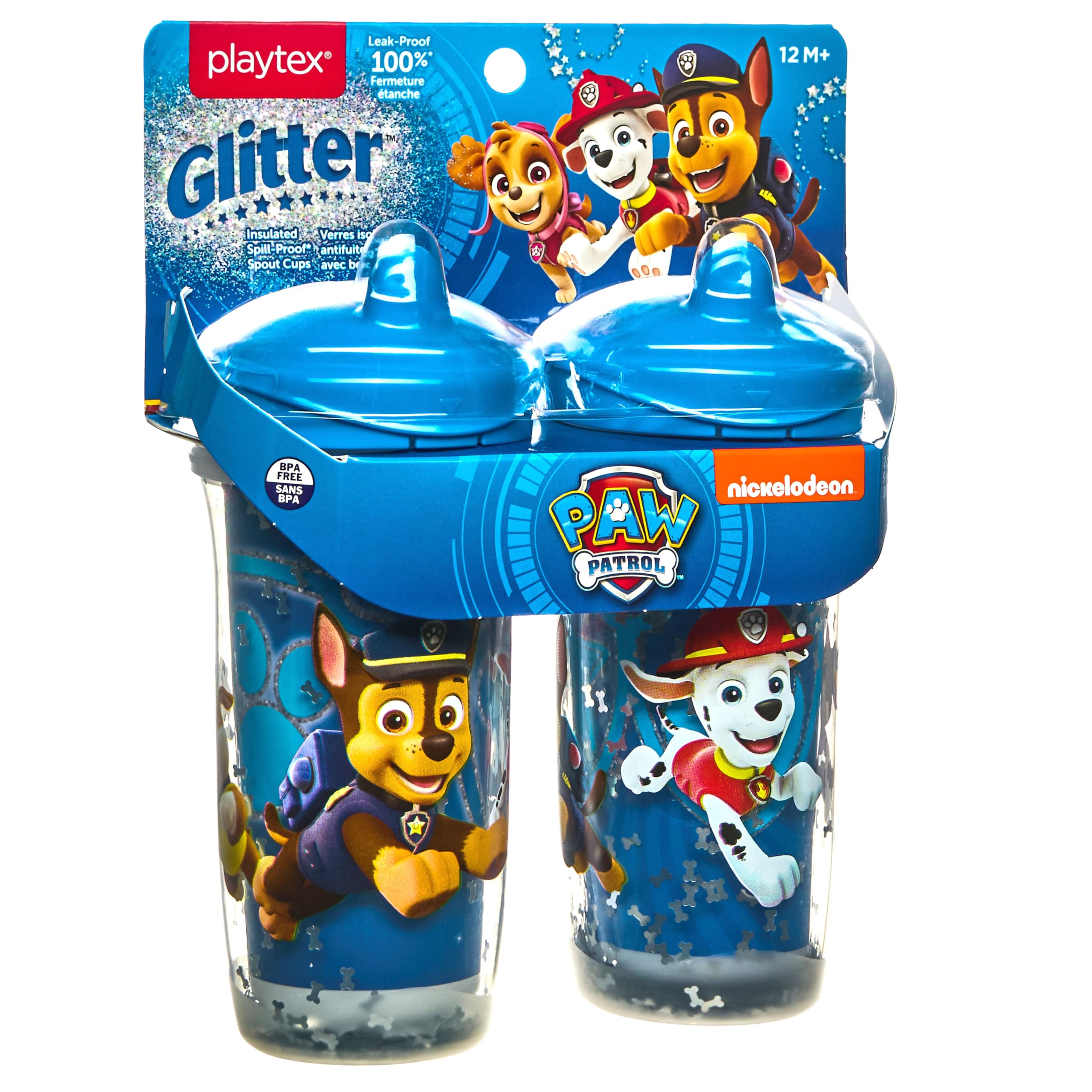 Playtex Baby Sipsters Paw Patrol glitter Chase side view shows ergonomic grip for easy handling